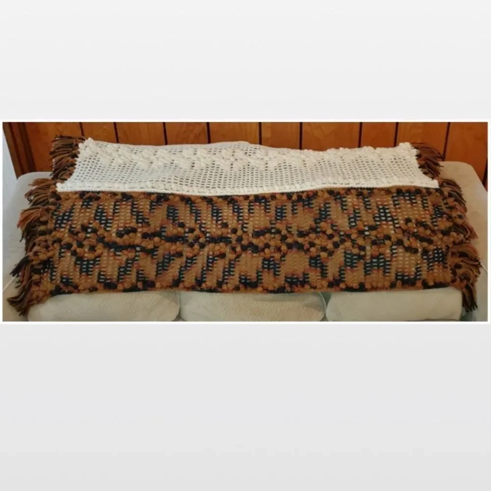 Vintage Hand Crochet Striped Blanket Home